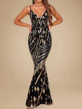 SHEIN Black and Gold Sequin Mermaid Maxi Dress